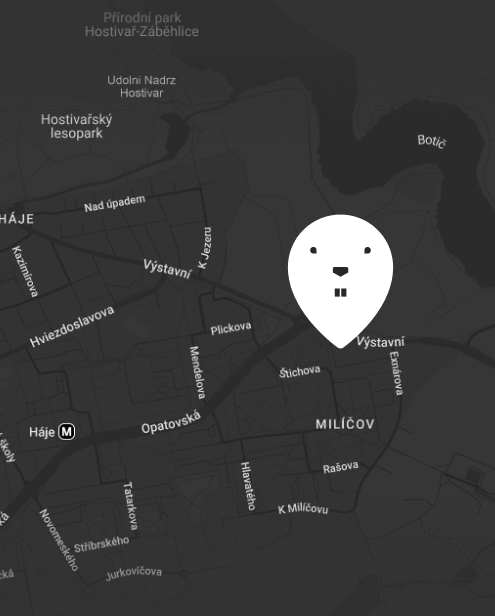 Mapa k zubní ordinaci Bílý Marmot v Praze 11 - Háje