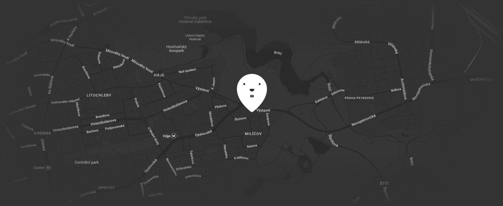 Mapa k zubní ordinaci Bílý Marmot v Praze 11 - Háje